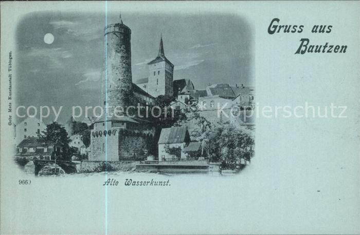 Bautzen Sachsen Alte Wasserkunst Michaeliskirche im Mondschein Reichspost