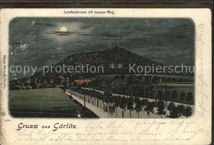 Goerlitz Sachsen Landeskrone mit neuem Weg Mondscheinkarte
