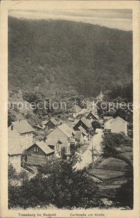 Treseburg Harz Bodetal Dorfstrasse mit Kirche