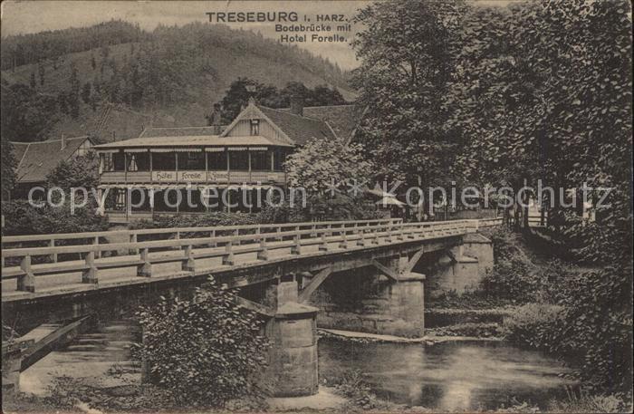 Treseburg Harz Bodebruecke mit Hotel Forelle