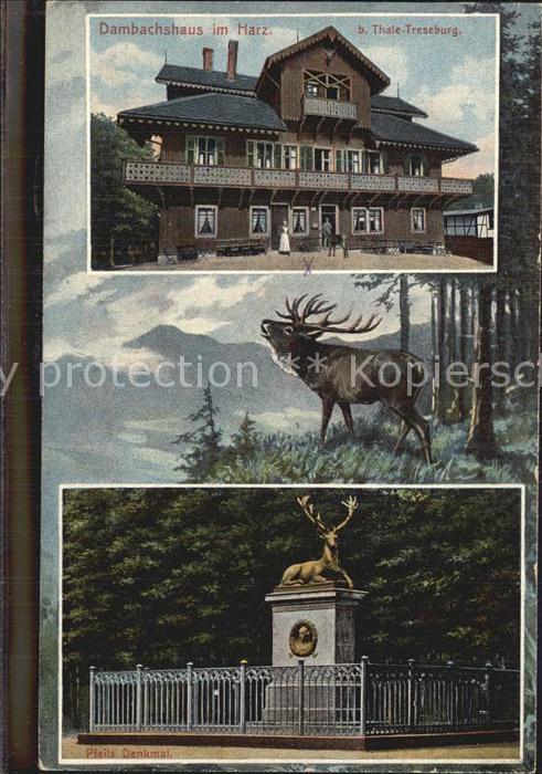 Treseburg Harz Dambachshaus Pfeils Denkmal Roehrender Hirsch Gedicht am Denkmal
