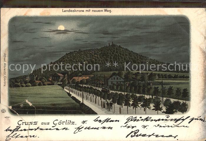 Goerlitz Sachsen Landeskrone mit neuem Weg Mondschein
