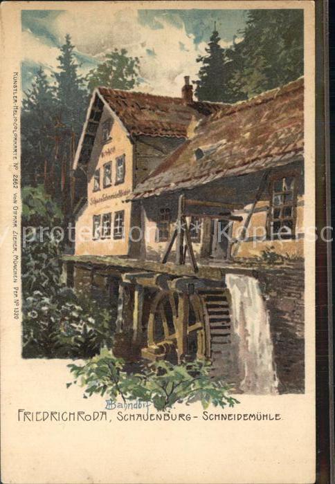 Friedrichroda Schauenburg Schneidemuehle Kuenstlerkarte