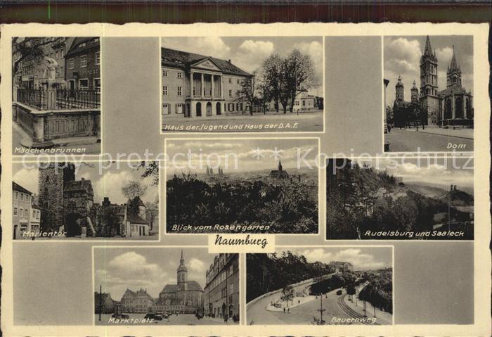 Naumburg Saale Maedchenbrunnen Dom Marientor Blick vom Rosengarten Rudelsburg