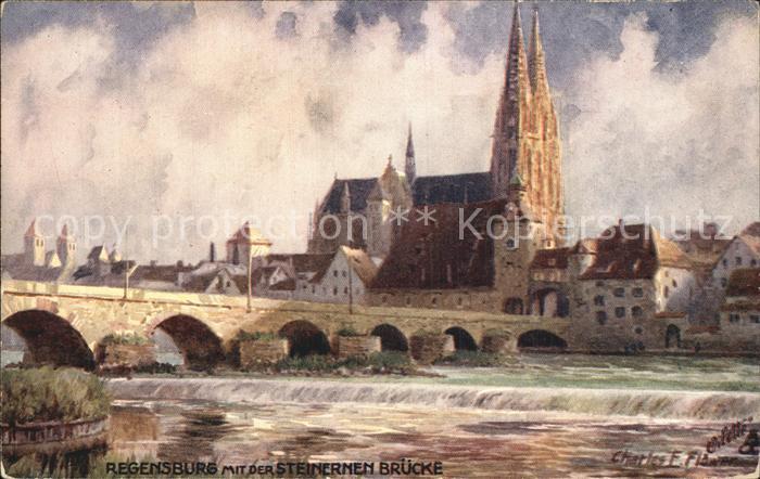 Verlag Tucks Oilette Nr. 711 Regensburg Steinerne Bruecke Charles E. Flower