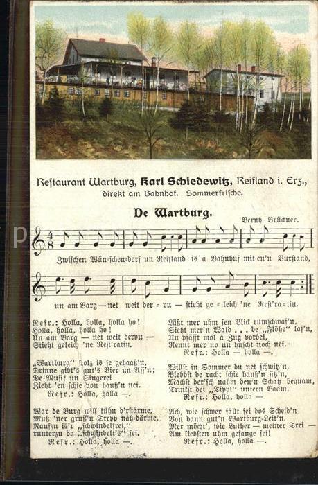 Liederkarte De Wartburg Restaurant Reifland Erzgebi