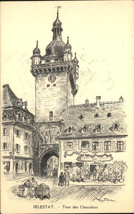 Selestat Bas Rhin Elsass Tour des Chevaliers Zeichnung