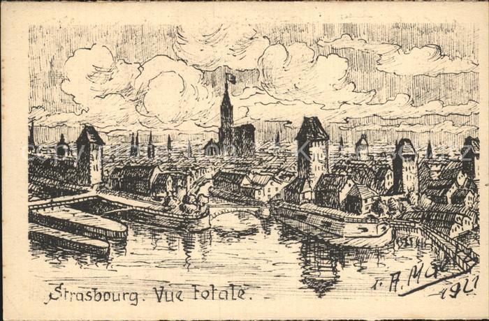 Strassburg Elsass Stadtansicht Zeichnung Maerz