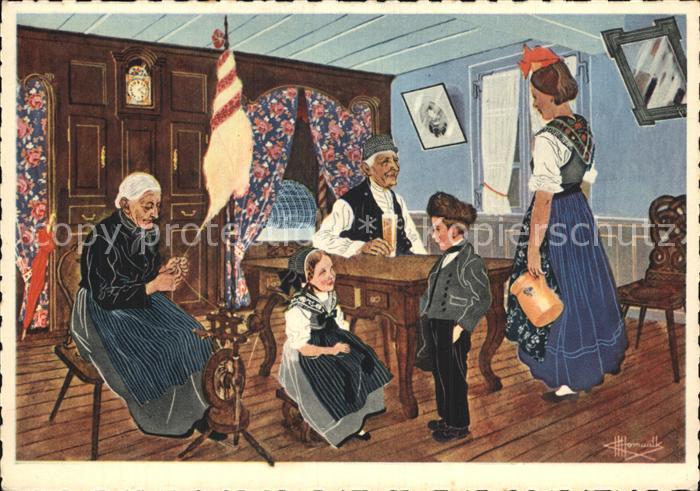 Oberseebach Bas-Rhin Elsaessische Familie Aquarell Charles Homualk