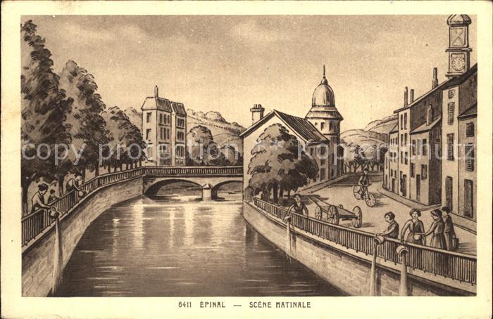 Epinal Vosges Scene Matinale Dessin Kuenstlerkarte