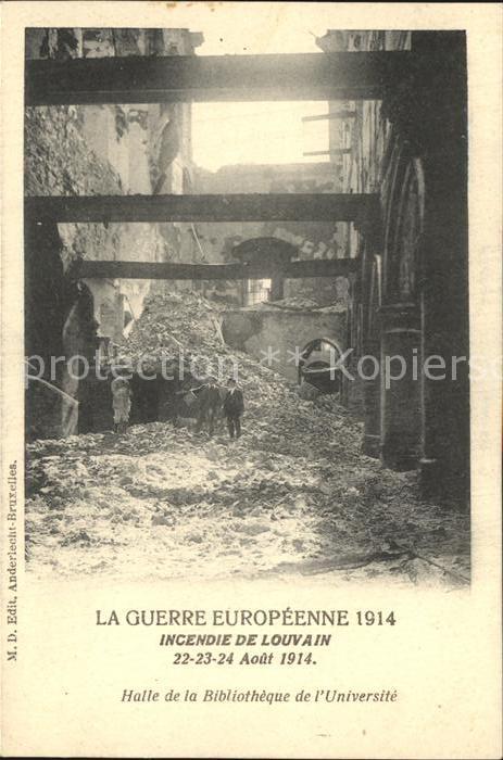 Louvain Flandre Incendie de la ville Bibliotheque de l'Universite La Guerre Euro