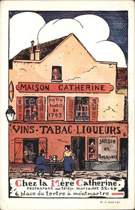 Montmartre Paris Maison Catherine Vins Tabac Liqueurs Peinture Kuenstlerkarte