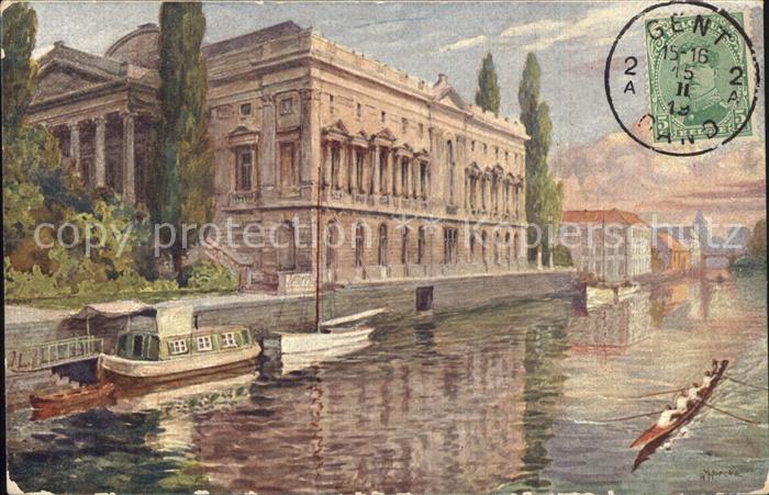 Gand Belgien La Lys et Palais de Justice Aqarel Peinture Kuenstlerkarte