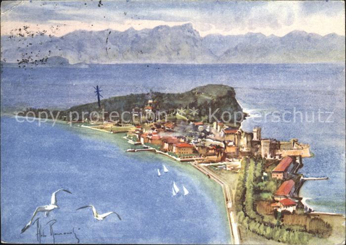 Sirmione Lago di Garda Visione generale Kuenstlerkarte