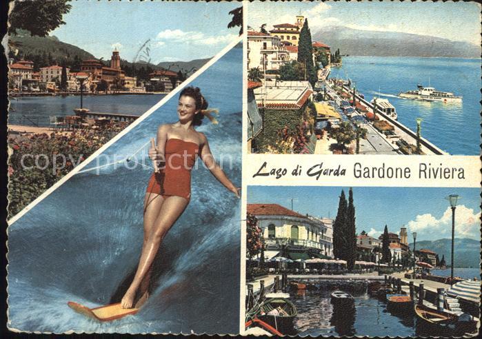 Gardone Garda Teilansicht Promenade Hafen Wasserski