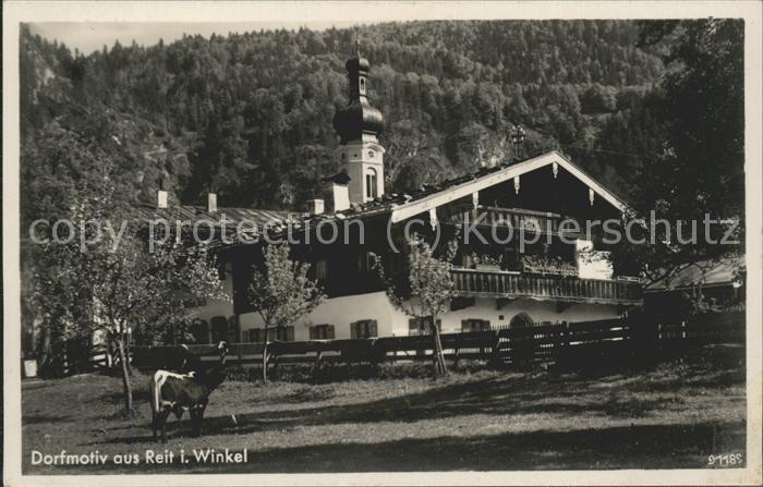 Reit Winkl Dorfmotiv Kuh Kirchturm