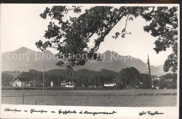 Uebersee Ortsansicht mit Kirche Bergkette Kampen