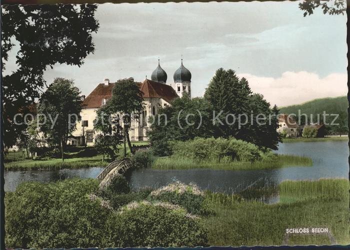 Seeon-Seebruck Schloss Kloster Kirche Partie am Teich