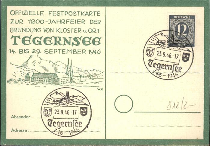 Tegernsee Bayern Festpostkarte 1200 Jahrfeier der Gruendung von Kloster und Ort
