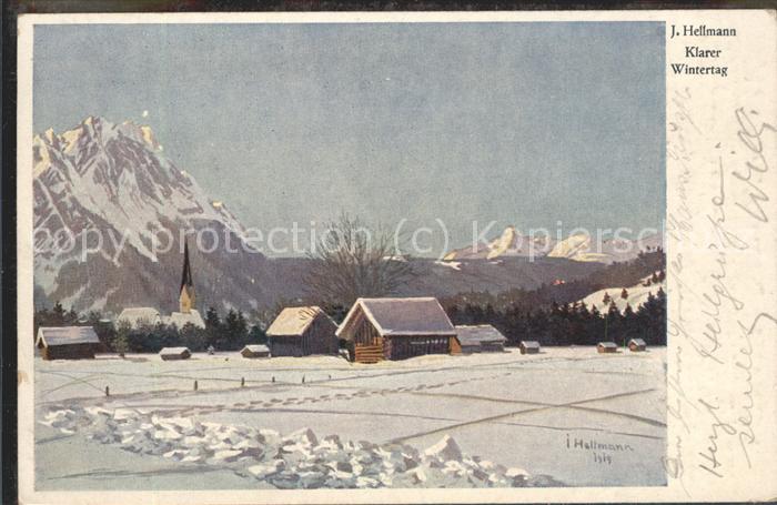 GARMISCH-PARTENKIRCHEN Bayern Panorama im Schnee Kuenstlerkarte