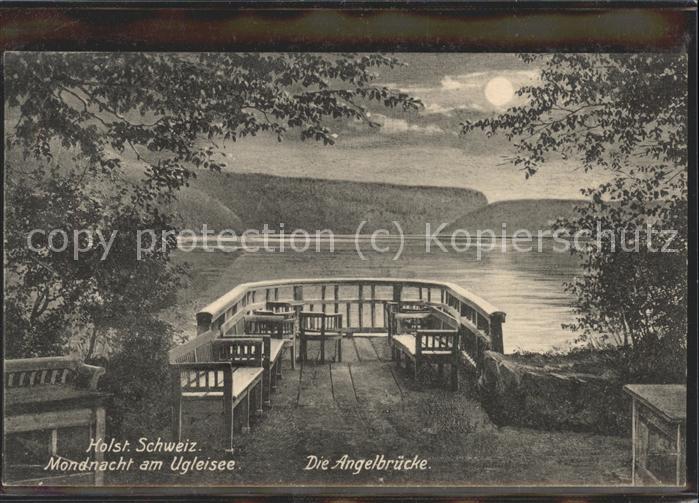Eutin Schleswig-Holstein Mondnacht am Ugleisee Die Angelbruecke