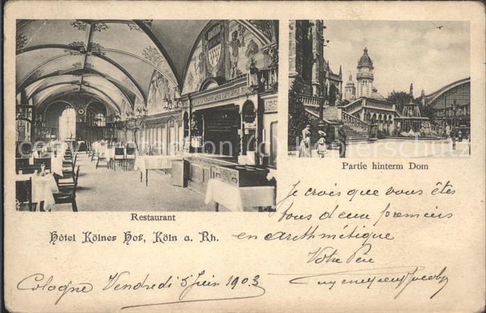 Koeln Rhein Hotel Kölner Hof Restaurant Hinterm Dom