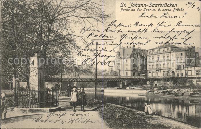 St Johann Saarbruecken Partie an der Saar mit der neuen Brücke