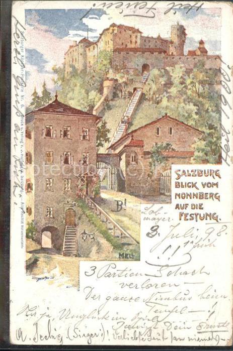SALZBURG  AT Blick vom Nonnenberg auf Festung Kuenstlerkarte