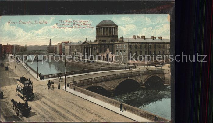 DUBLIN  Ireland Four Courts Strassenbahn Pferdewagen Fluss Bruecken