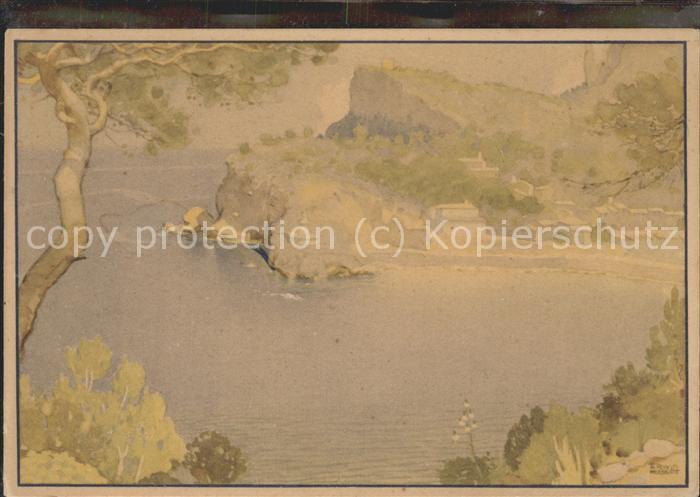 Spanien Künstlerkarte Häuser an der Küste