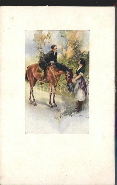 Italien Italia Italy Künstlerkarte Reiter Pferd Junge Frau