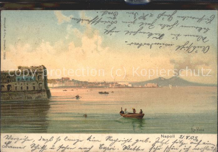 Napoli Neapel Panorama am Meer Boot Künstlerkarte