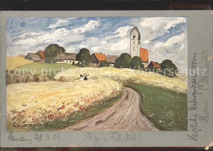 Kuenstlerkarte L v. Senger Mehr Hanau Feld Kirche