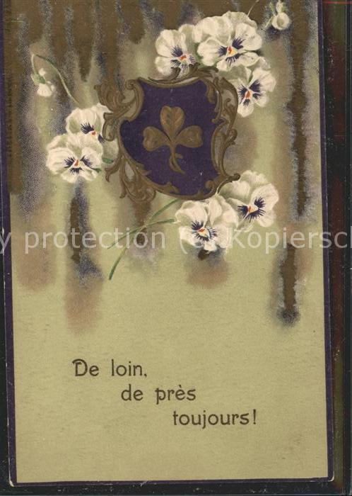 Kleeblatt Cloverleaf Trebol Trefle Stiefmütterchen Grusskarte