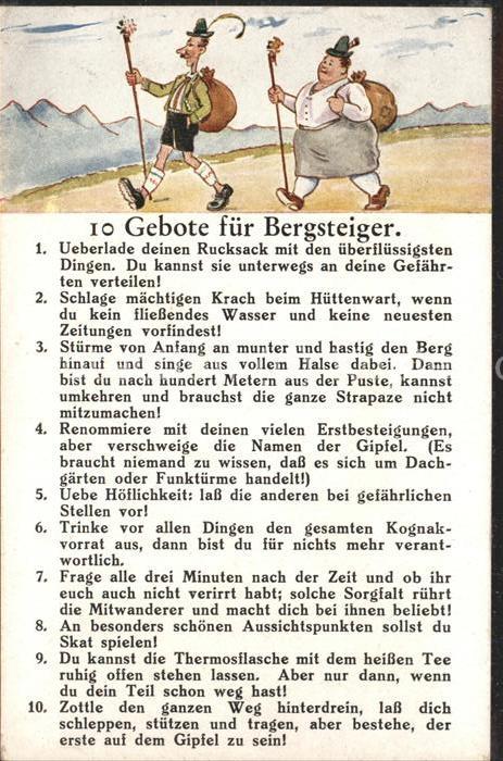 Bergsteigen Klettern 10 Gebote für Bergsteiger Humor