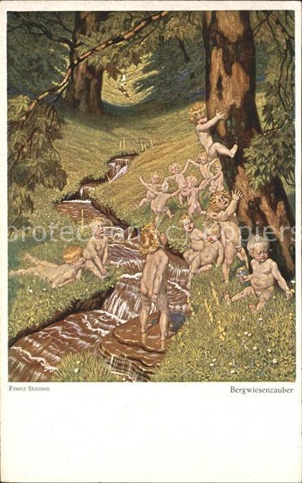 Kuenstlerkarte Franz Stassen Bergwiesenzauber Kinder