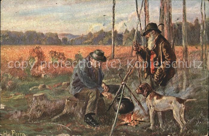 Kuenstlerkarte H. Peera Schäfer Feuer Hund