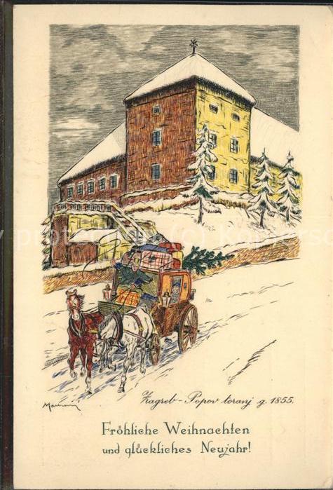 Neujahr Fröhliche Weihnachten Kutsche