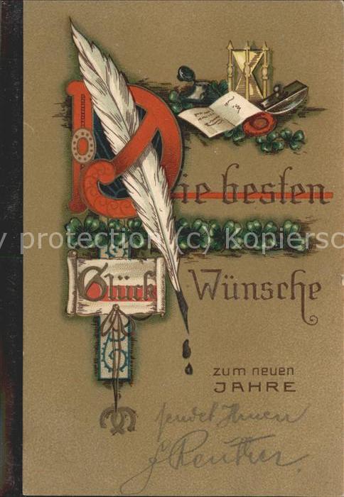 Neujahr Glückwünsche Sanduhr Stempel Feder