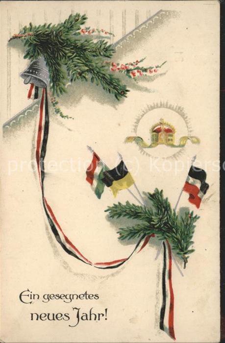 Neujahr Fahnen Zweige Krone