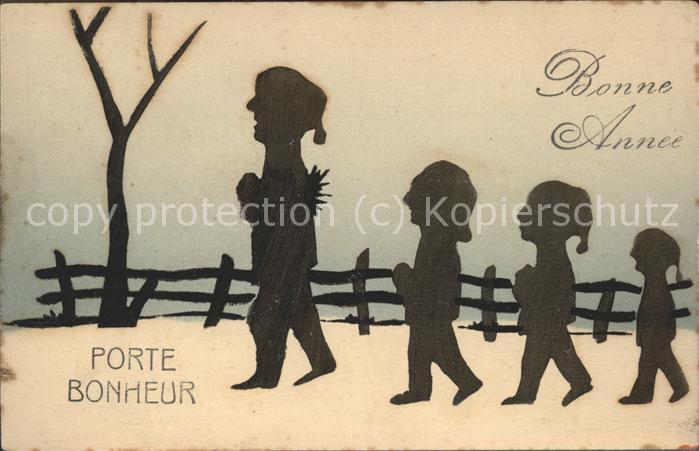 Scherenschnitt Schattenbildkarte Bonne Annee Porte Bonheur