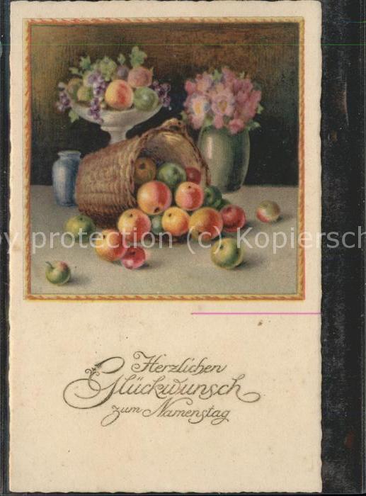 Namenstag Namenskarte Stillleben Äpfel Blumen