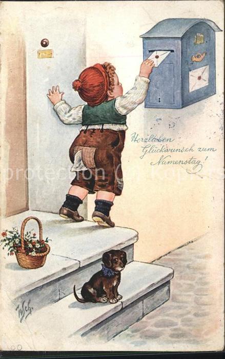 Briefkasten Kind Hund Künstlerkarte