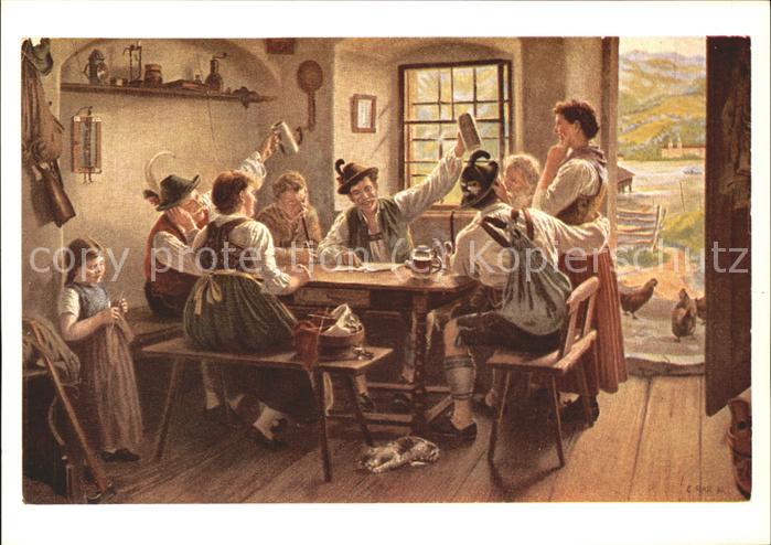 Bier Trachten Hühner Katze