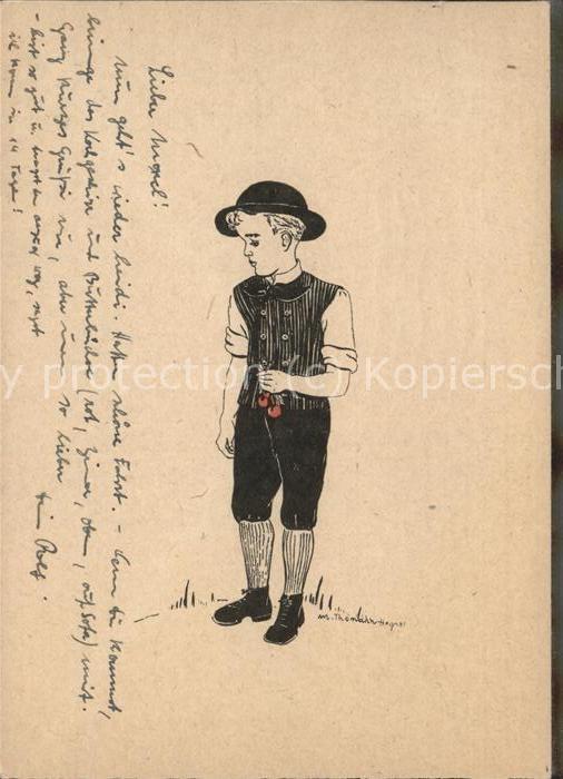 Kuenstlerkarte Thomann Hegner Bub Kirschen