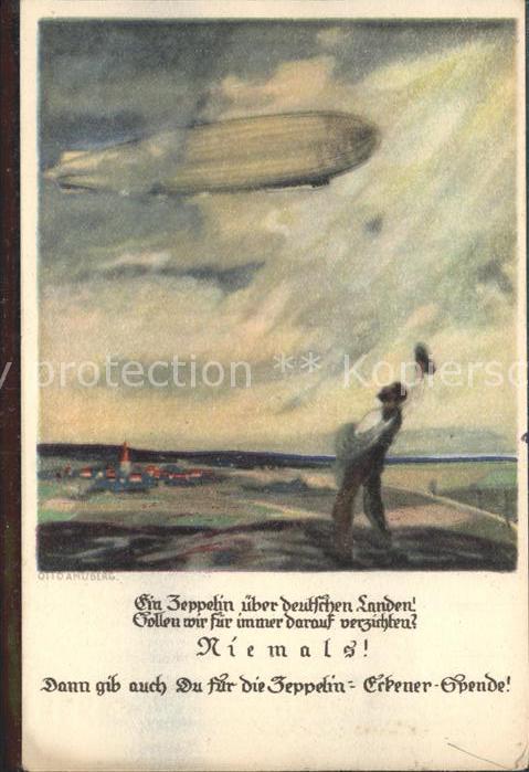 Kuenstlerkarte Otto Anberg Zeppelin Flug
