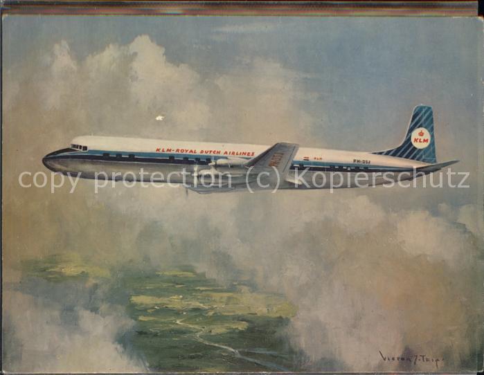 Kuenstlerkarte V. T. KLM-Royal Airlines Flugzeug