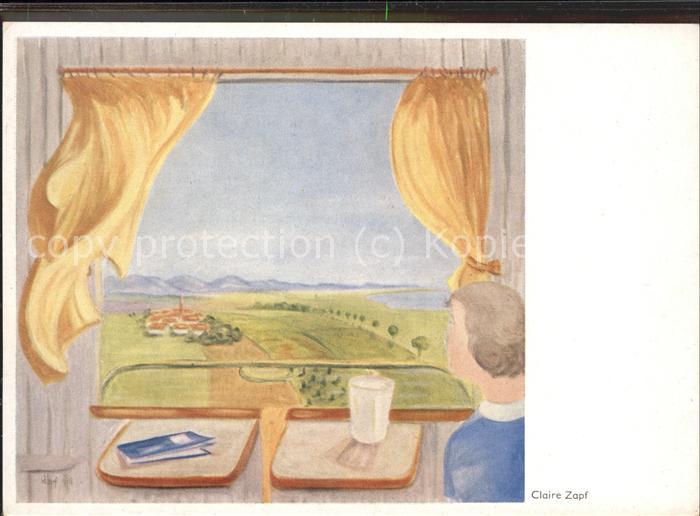 Kuenstlerkarte Claire Zapf Blick Eisenbahnfenster