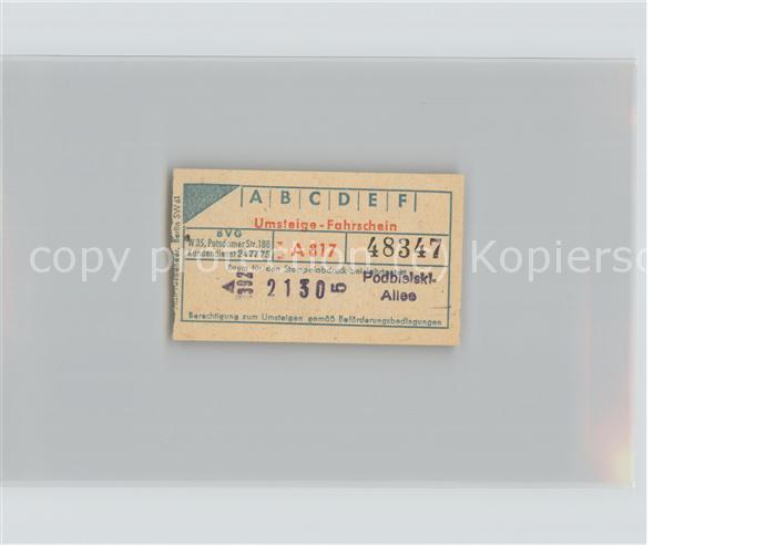 Autobus Omnibus Umsteige-Fahrschein A 817 Berlin