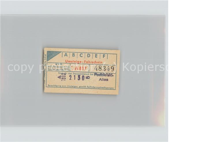 Autobus Omnibus Umsteige-Fahrschein A 817 Berlin